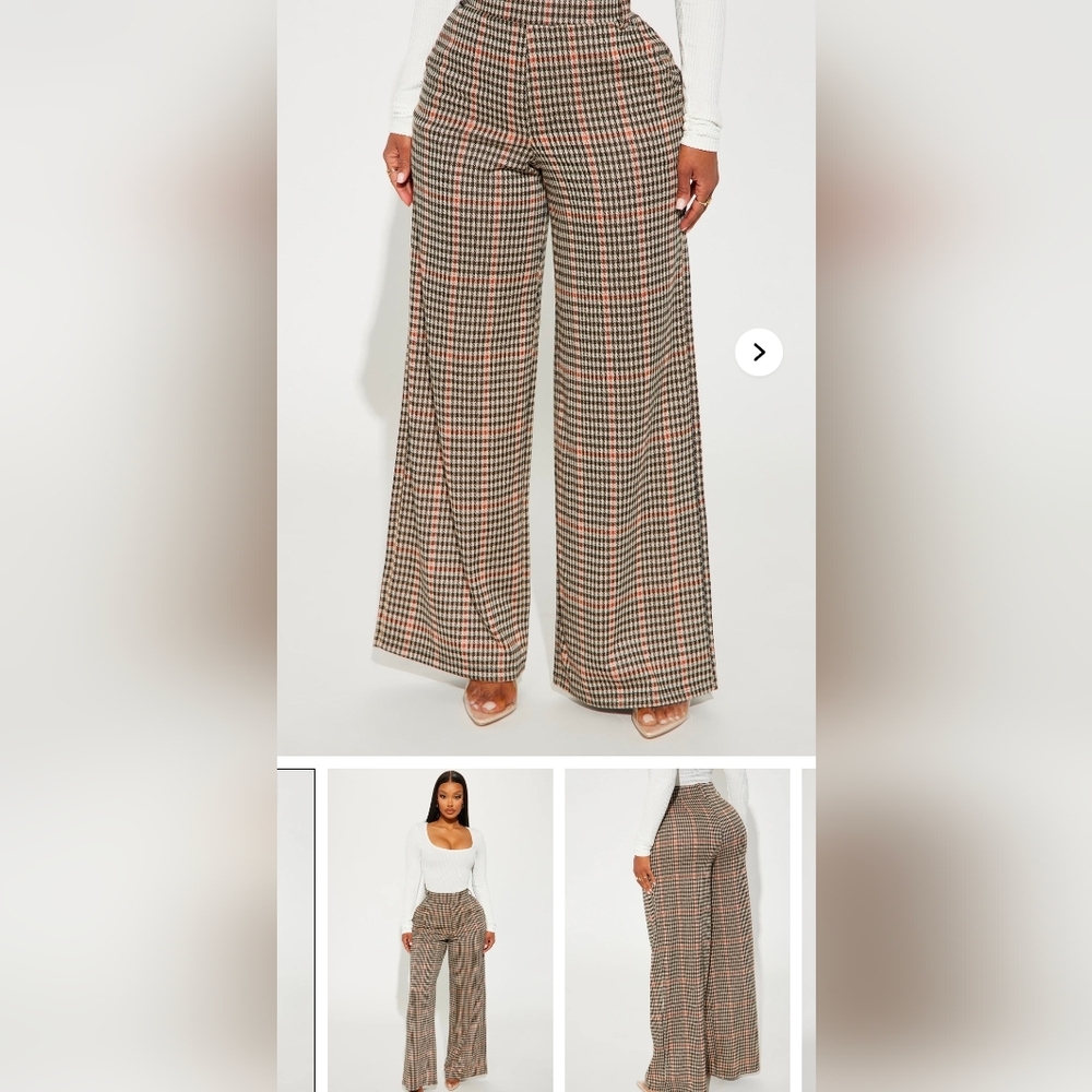 Fashion Nova Checkered Wide-Leg Pants - Black, Brown, Cream